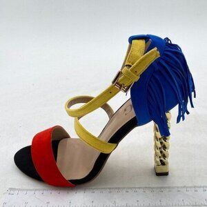 Women's Fringe Heels Ankle Strap Faux Suede Chunky Heel Shoes